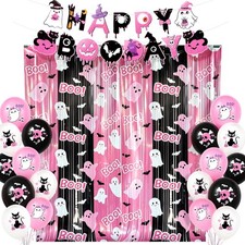 Pink Halloween Birthday Party Decorations, Cute One Size, Pink, Black, White