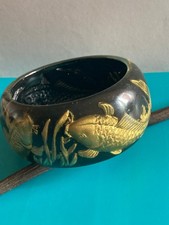 Vintage Bracelet Bangle Lucite Résine Intaille Peinte Poissons Chine Carpes Koï