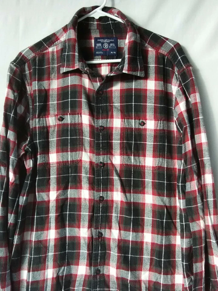 Мужская рубашка XL American Eagle фланелевая клетчатая с длинным рукавом на пуговицах мужской топ - Изображение 2 из 4