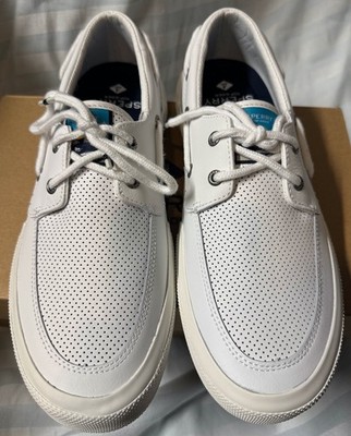 SPERRY TOP SIDER  SOLETIDE 2 Eye Boat Shoe Men 10 - White Canvas Slip On NEW BOX