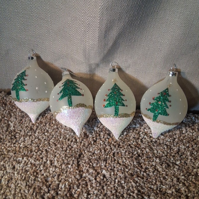 Vintage Bradford Glass Ornaments Christmas Tree Lot Of  4 Hand Painted Frosted