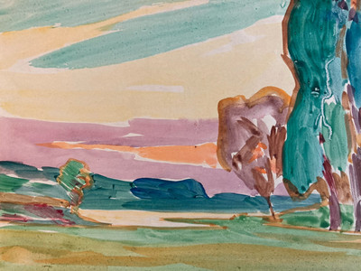 Gemälde Aquarell Gouache Auf Papier Landschaft Fauve Baum 1950 Ab Identify Art