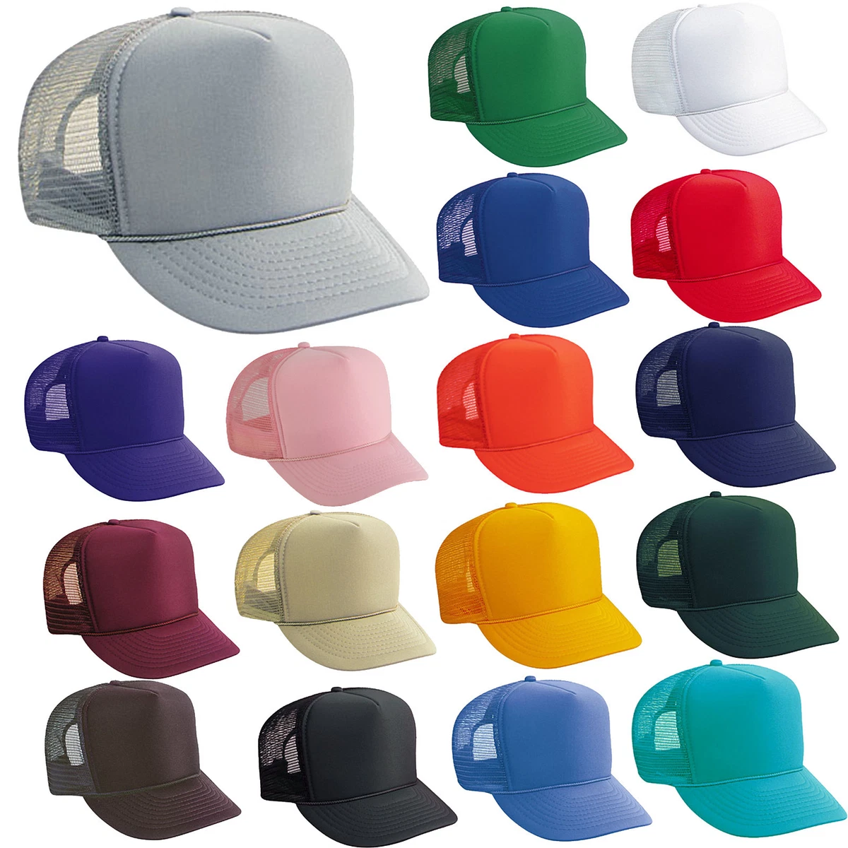 12 TRUCKER HATS ~ WHOLESALE LOT ~ SOLID COLORS Mesh Caps Adjustable  SNAPBACK HAT