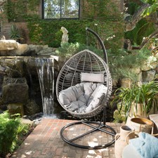 Leasa Outdoor Wicker Hanging Basket Chair with Water Resistant Cushions and Base