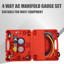 4 Way AC Gauge Set Diagnostic A/C Manifold Gauge Kit for R410a R22 R134a Can Tap