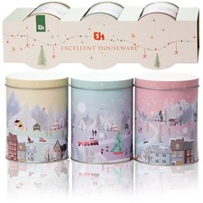 3x Weihnachtsdose Dose Weihnachten 14 cm für Kuchen, Tee, Süßigkeiten Mehrfarbig