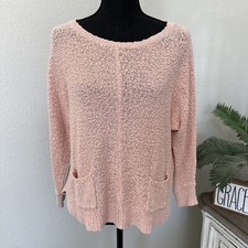 Ann Taylor Loft Women's Pullover Knitted Sweater Size Medium Light Pink Pockets