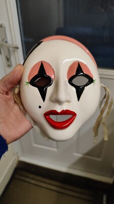 Harlekinmaske-Maskeradenmaske-Keramik-Porzellan-Theater Narr Clown-Primär
