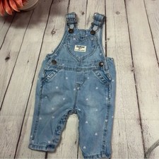 OshKosh B'gosh Blue Denim Overalls pink hearts coquette girl sz 3M