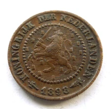 NETHERLANDS 1/2 CENT 1898, WILHELMINA, SEMI-KEY DATE, HALBERD, GVF, KM#109