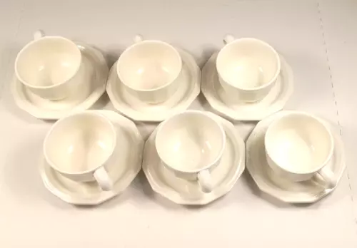 Set of 6 Pfaltzgraff Heritage White Coffee or Tea Cups & Saucers USA 12 Pieces