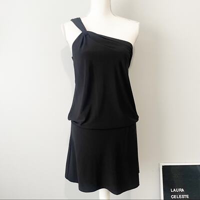 White House black market one shoulder blouson mini dress black size 2 WHBM  | eBay