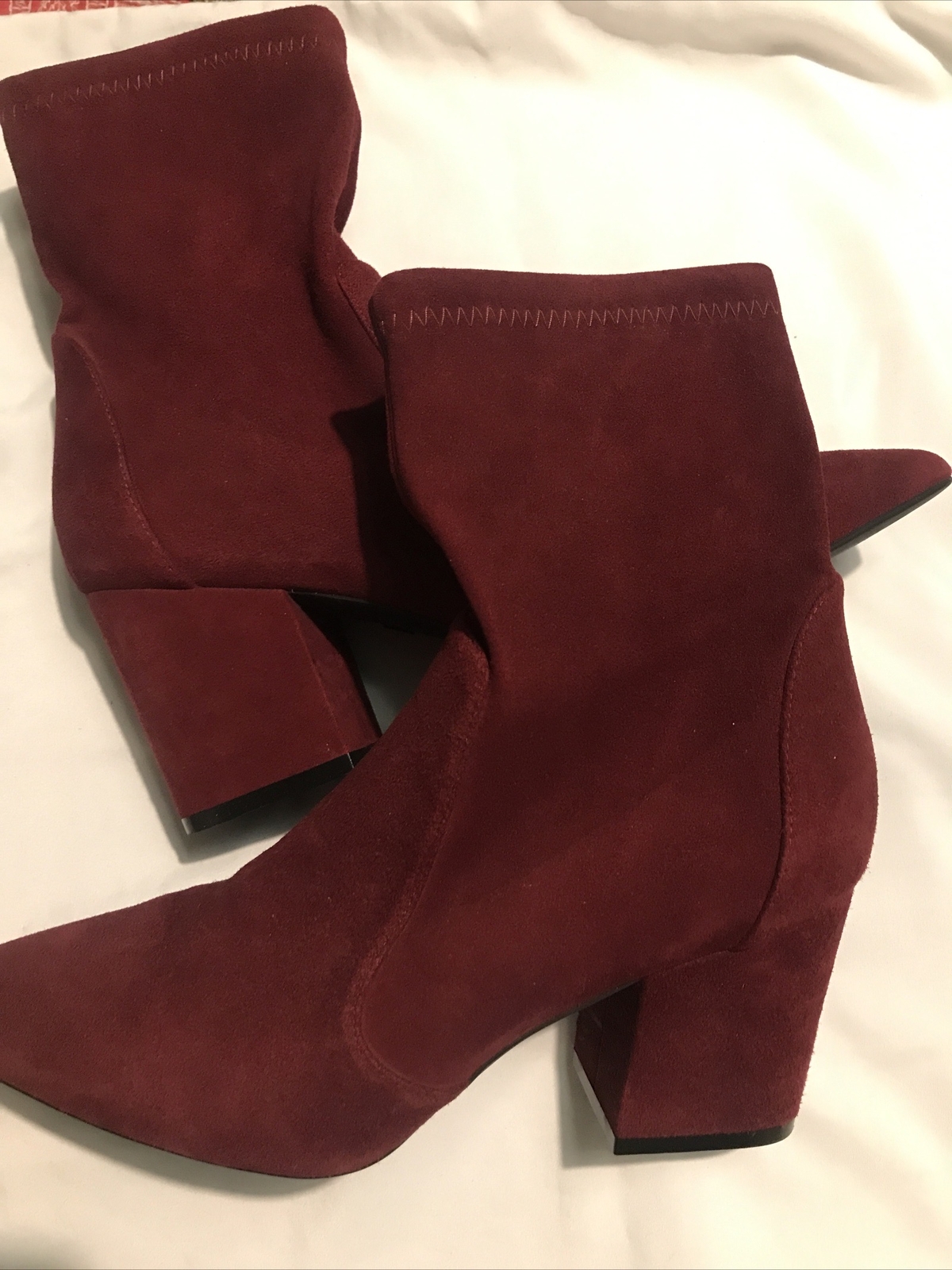 Stuart Weitzman Suede Ankle Sock Boots, Burgundy, Womens Sz 8 B