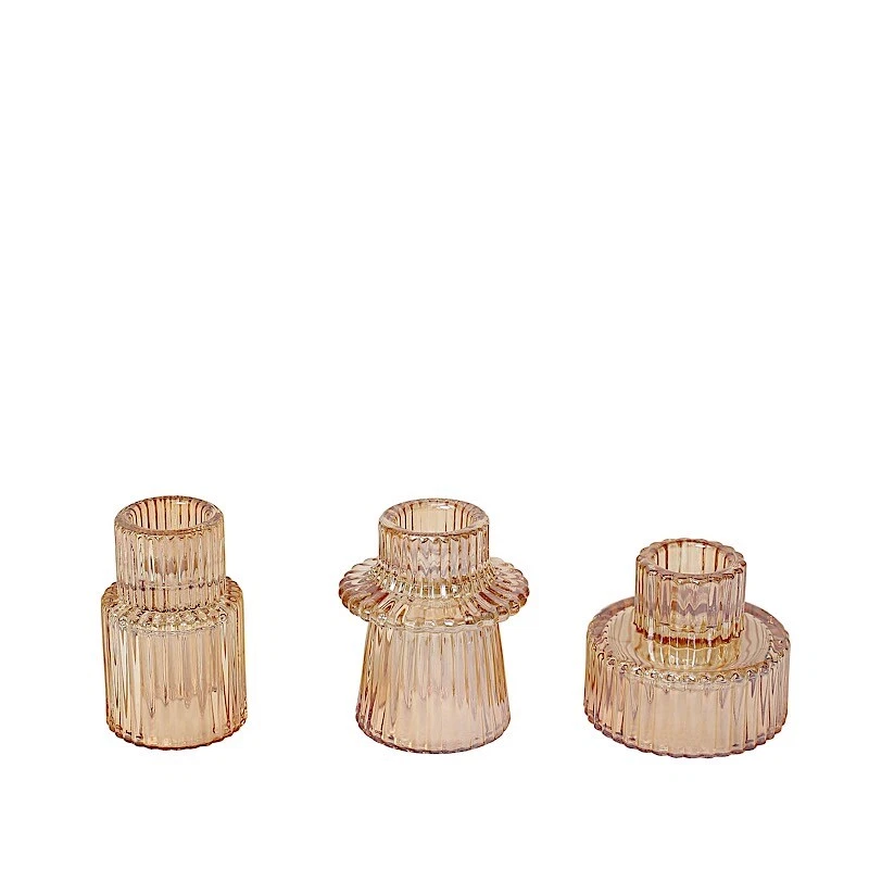 6 Mini 3 in Round Ribbed Glass Taper CANDLE HOLDERS Centerpieces Party Events - Image 2 of 4