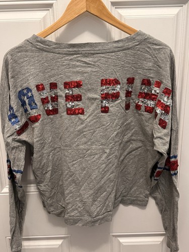 PINK Victoria’s Secret Sequined USA Americana Patriotic Bling LS Top Shirt Sz S