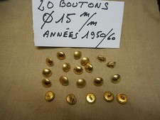  20 BOUTONS MILITAIRES METALLIQUES DORES Diamètre 15 mm FRENCH MILITARY BUTTONS