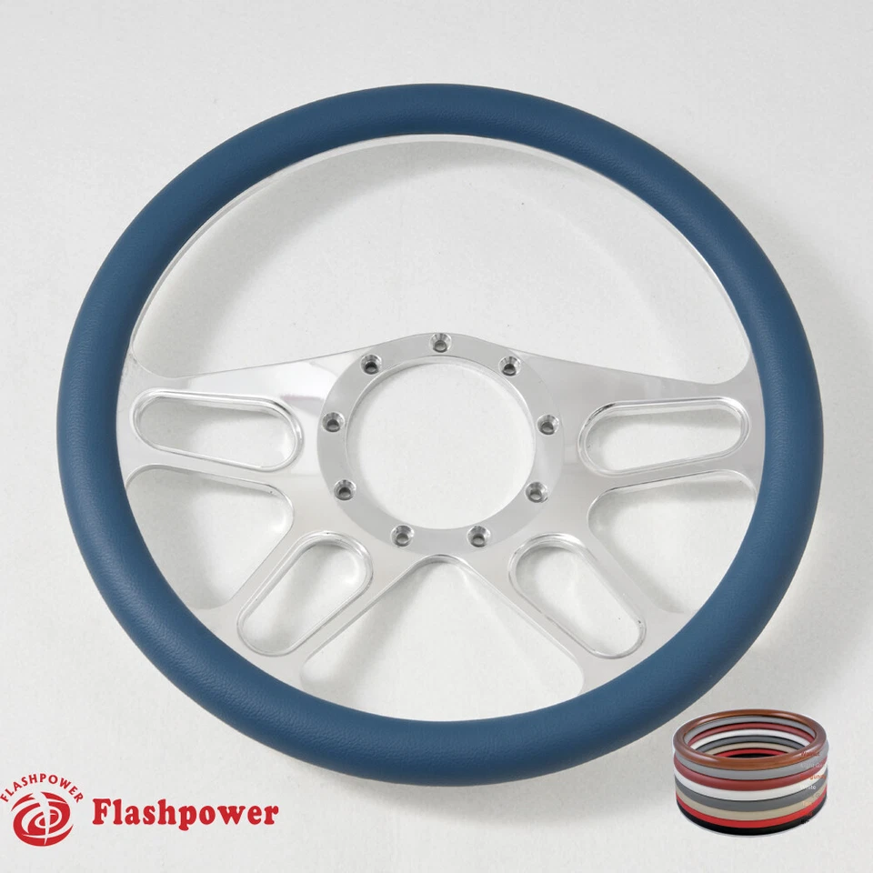 Volantes envolventes azul billet pulido 14" Chevy GM Corvair Impala con cuerno Foto 2 de 4