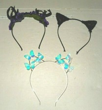 Cat Ears Headband Black Lace Glitter Irides Butterflies, Black Antlers Halloween
