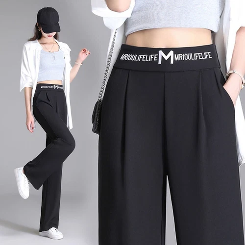Fashionable Women's Loose Office Pants High Waist Straight Leg Casual Length - Foto 3 di 29
