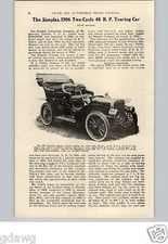 1905 PAPER AD 8 PG The Simplex 2 Cycle 40 HP Touring Car Auto Automobile Article