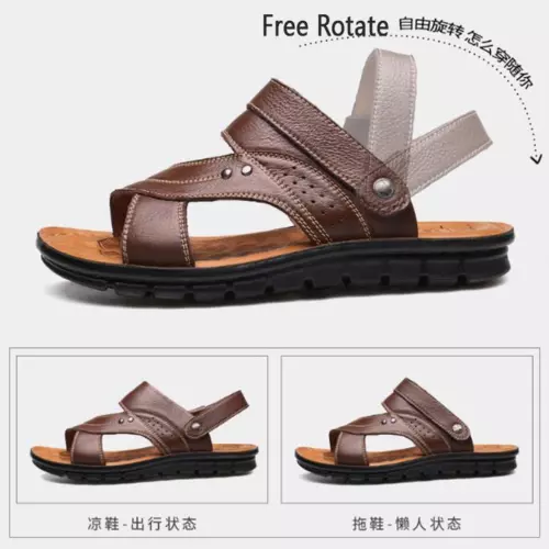 Hombres Sandalias de Cuero Genuino Verano Informales Deportes Playa Zapatos Suaves Hogar Zapatillas - Imagen 8 de 15