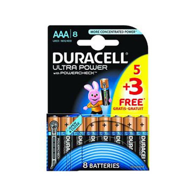 Duracell LR03/MX2400 Ultra Power AAA Alkaline Batteries Pack of 8 for