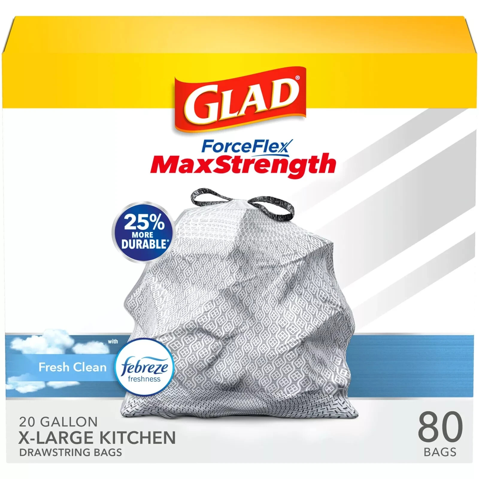 Glad Forceflexplus Kitchen Drawstring Trash Bags 20 Gallon Grey X-Large
