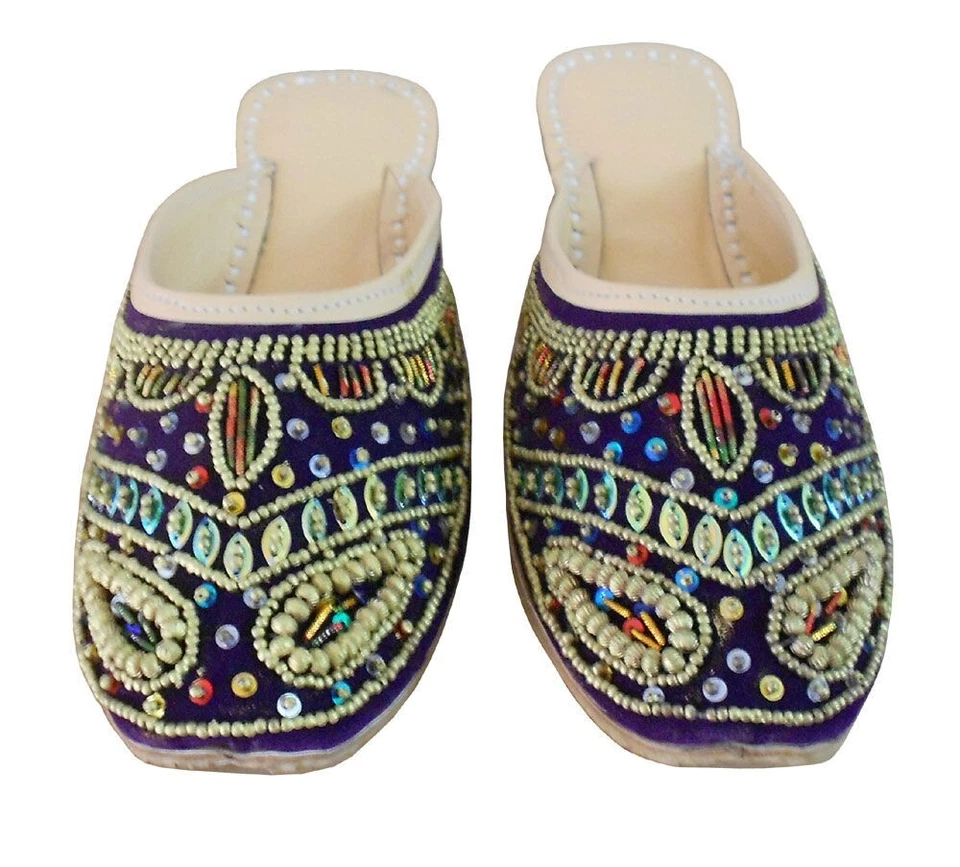 Mujer Zuecos Zapatillas Indias Cuero Hecho a Mano Abierto Jutties Pisos Púrpura EE. UU. 8 Foto 4 de 4