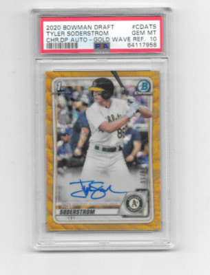 Tyler Soderstrom 2020 Bowman Chrome Draft Gold Wave Ref Auto 49/50  