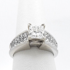 14k White Gold Natural Princess Cut Diamond Engagement Ring AGS Certified sz7
