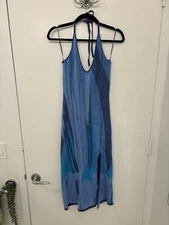 House Of Sunny The Aqua Halter Dress With Side Slit Sz UK 6 US 2 - Worn Once