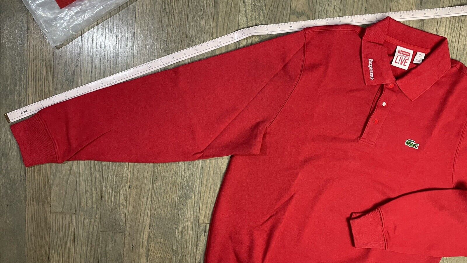 Supreme Lacoste Live Long Sleeve Jersey Polo Shirt Men Sz Medium SS17 Red  Rare