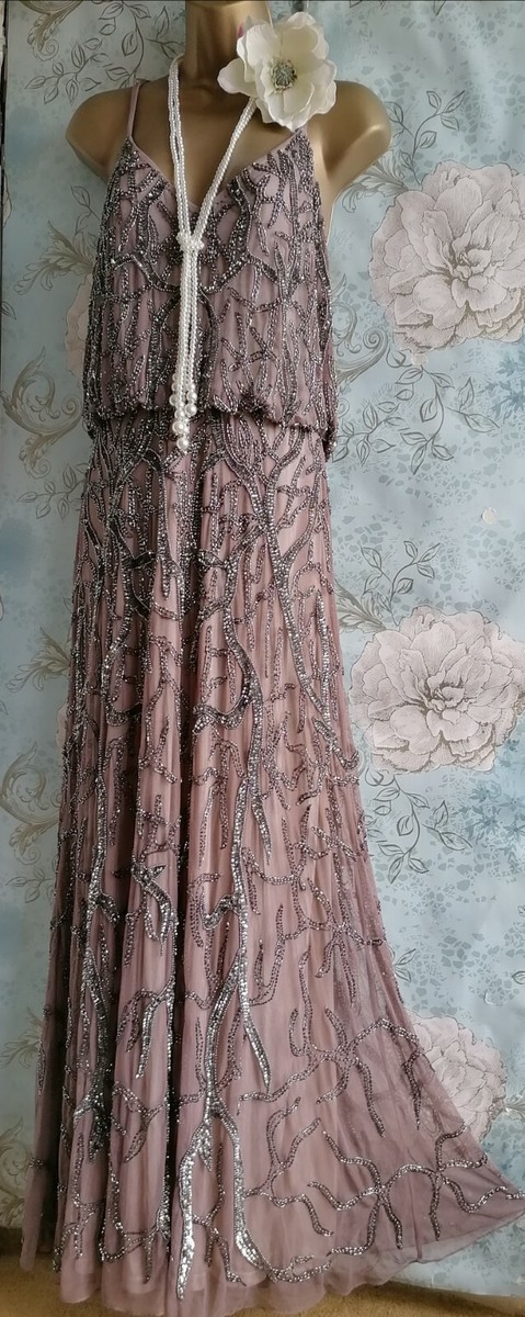 Joanna hope beaded 20s brown gatsby Deco lace evening cami Blouson Long dress 14 | eBay Joanna hope beaded 20s brown gatsby Deco lace evening cami Blouson Long dress 14 | eBay