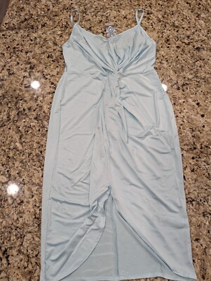 Boohoo Women's Plus Strapy Twist Front Plunge Midi Dress Sky Blue size US 14