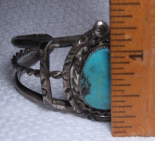 Old Navajo Cuff Bracelet Sterling & Turquoise Native American - Picture 13 of 17