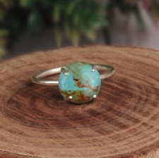 Round Natural Kingman Turquoise Ring 925 Sterling Silver Engagement Jewelry Gift