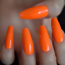 24 Press on nails Kit w Glue Extra long neon orange halloween 80s