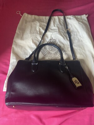 Ralph Lauren Black Leather Newbury Large Double Zip Satchel Tote