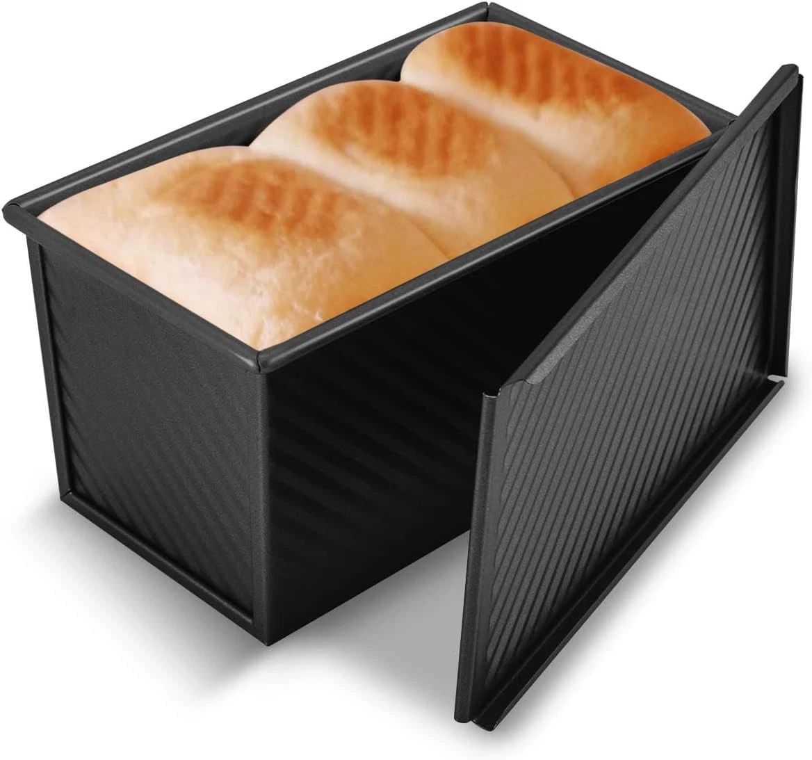 Carbon Steel Pullman Loaf Pan with Lid, 1 Lb Dough Capacity, Black, Non-Stick, B
