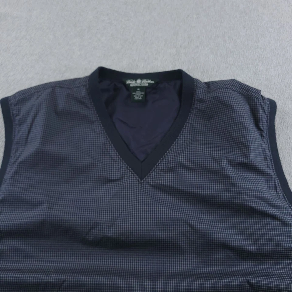 Brooks Brothers Vest Mens XL Navy Blue Check Pattern Pockets Lined V-neck Casual - Image 2 of 4