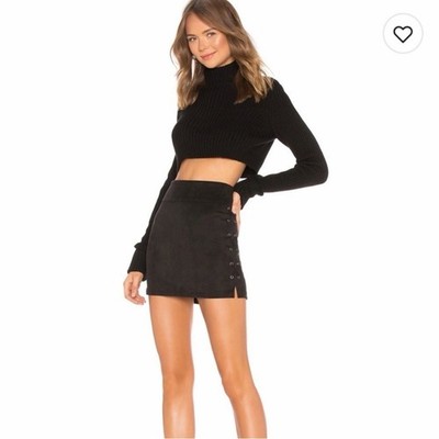 David Lerner New York Wax Cord Lace-Up Mini Skirt   Black   Size S (NWT)