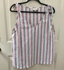 size L Multicolors Seersucker Stripes Casual TopFAbric Shoulder Ties LOFT