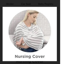 Nuby 5-in-1 Multi-Use Nursing Cover Car Seat Canopy Grey White Chevron Arrow