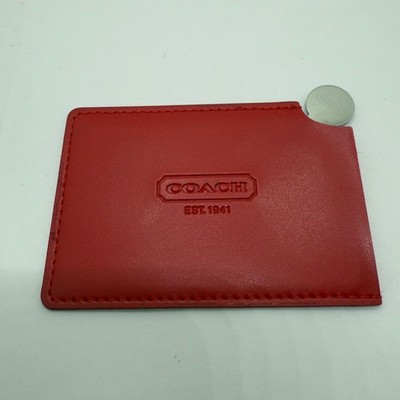 COACH Novelty Slide Out Pocket Mirror in Red Leather Case 4'' x 3''