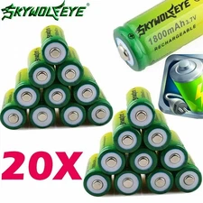 20pcs SKYWOLFEYE 16340 RCR123A Battery 3.7V 1800mAh Rechargeable Cell For Camera