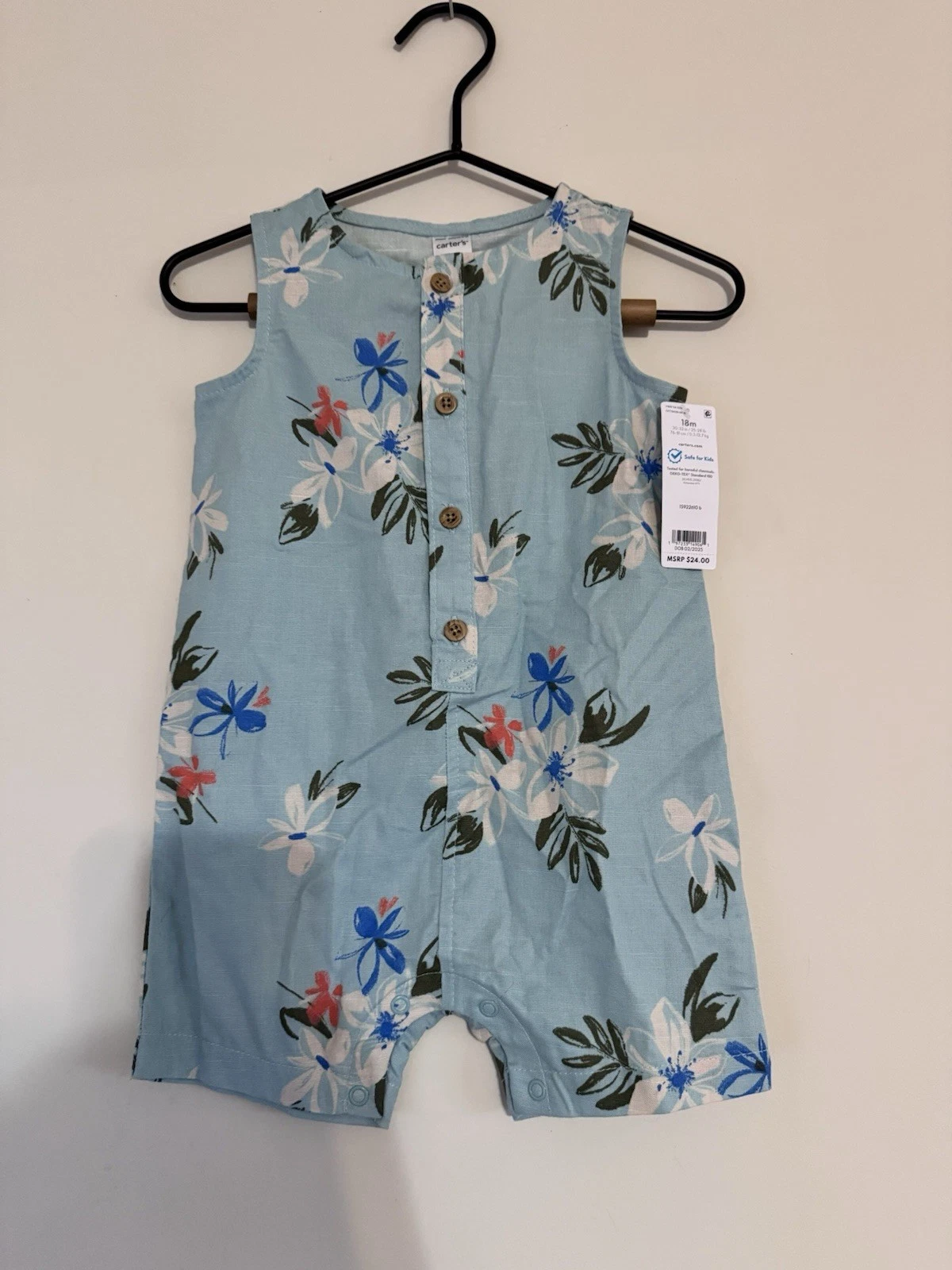 Carter's Baby Boy Romper Palm Tree Tropical NWT 18m Cotton Beach Vacation Fish