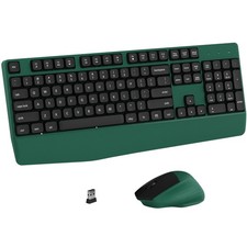 Wireless 104 Keys Keyboard Mouse Combo 2.4GHz Palm Rest For PC Mac OS Green