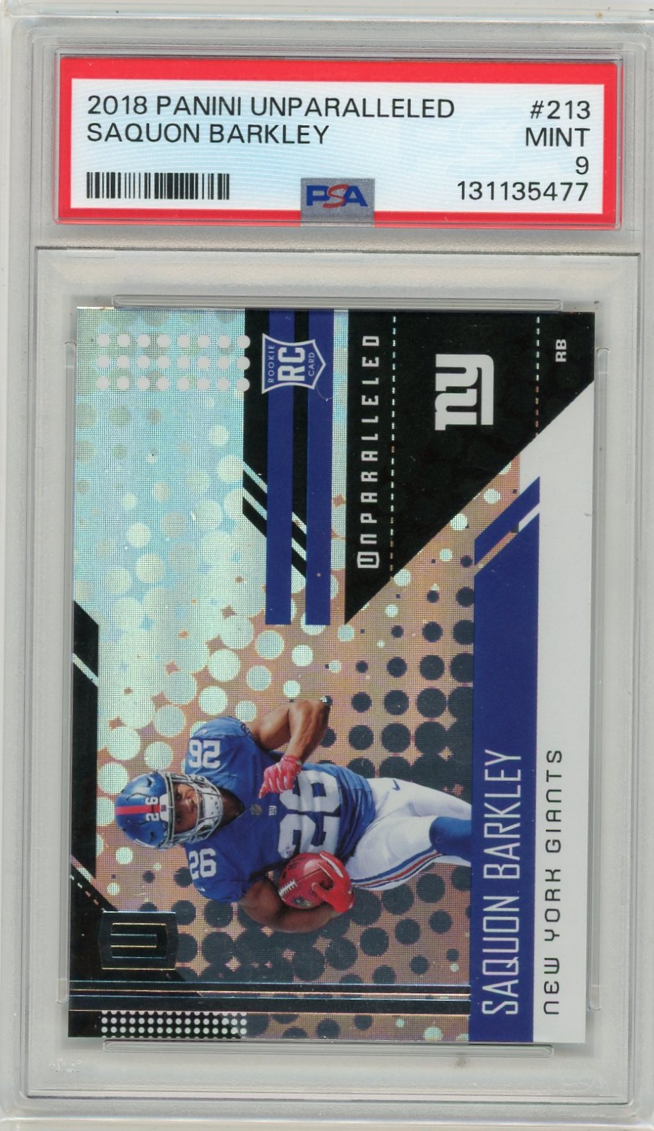 2018 Panini Unparalleled Rookie Saquon Barkley #213 RC PSA 9