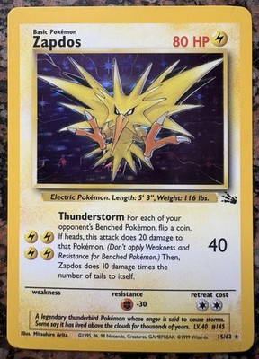 Zapdos 15/62 CORRECTED Variant Fossil Holo RARE - Near Mint NM - No Holo Error