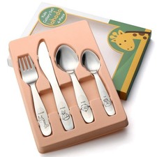 Kids Silverware Set Toddler Utensils 18/8 Stainless Steel 4PCS Fork Spoon